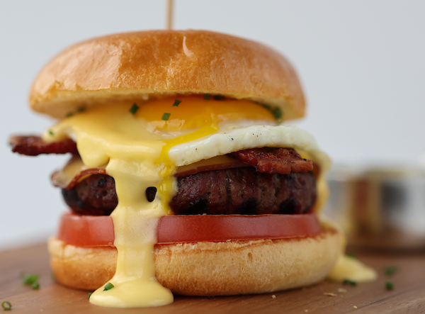 Custom Culinary Benedict Brunch Burger with Hollandaise Sauce