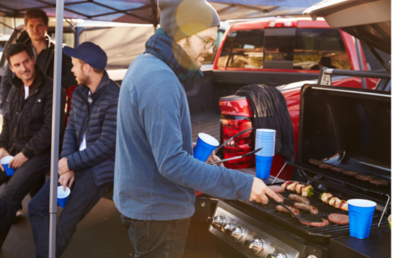 Fans Enjoying Fall Tailgate Barbecue Grill 