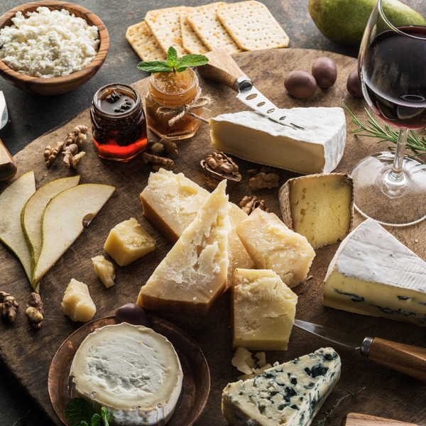 Board with a varieties of cheeses