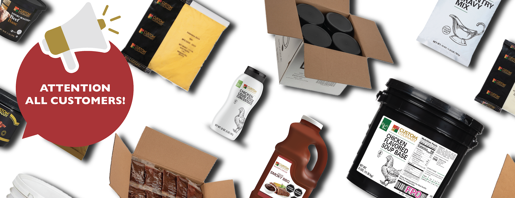 Custom Culinary Announcement to Customers with Products in Background