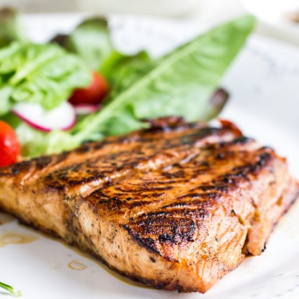 Kentucky Bourbon Glazed Salmon Vinaigrette Greens