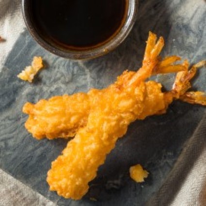 Pho Polenta with Tempura Shrimp and Pho Sweet Dipping Glaze