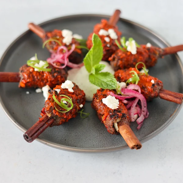 Harissa-Spiced Lamb Kabob with Za’atar Labneh