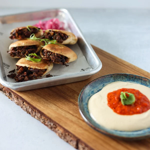 Mushroom Arayes with Honey Harissa & Tahini