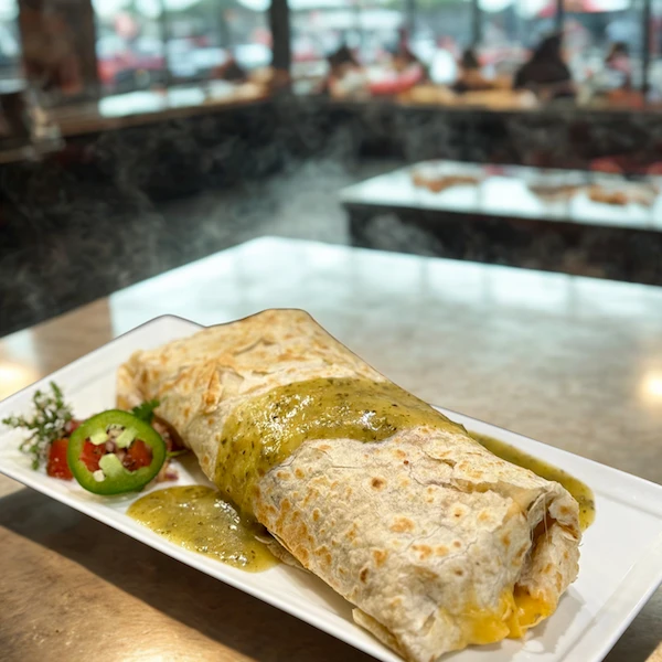 Tomatillo Serrano Shredded Beef Burrito