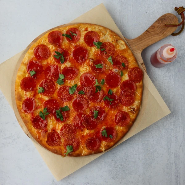 Hot Honey Harissa Pepperoni Pizza