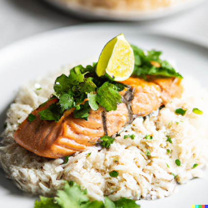 Salmon with Thai Style Vegetable Broth with Jasmine Cilantro Rice