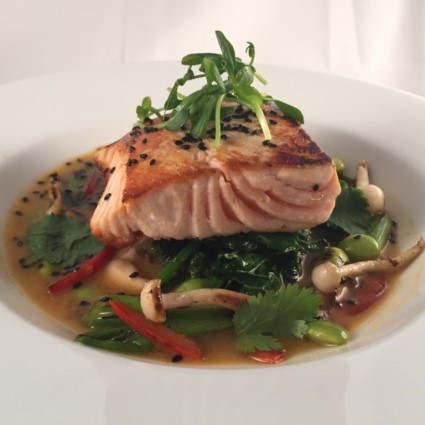 Charred Salmon with Smoky Thai Broth