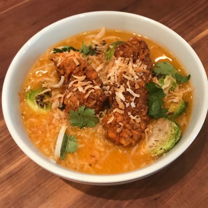 Fried Chicken and Coconut Noodle Bowl