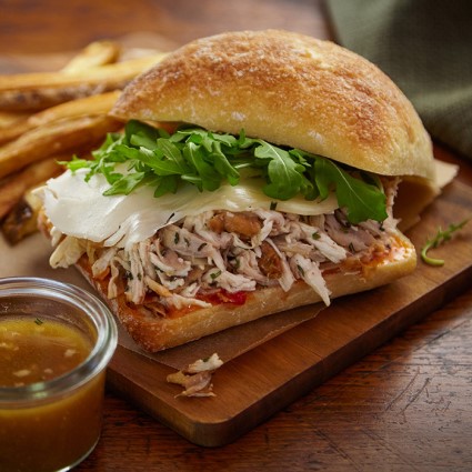 Mediterranean Pulled Rotisserie Chicken sandwich