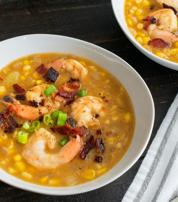 shrimp bisque with corn and bacon