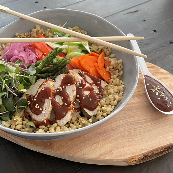 Korean BBQ Bowl with Roasted Garlic Scented Rice