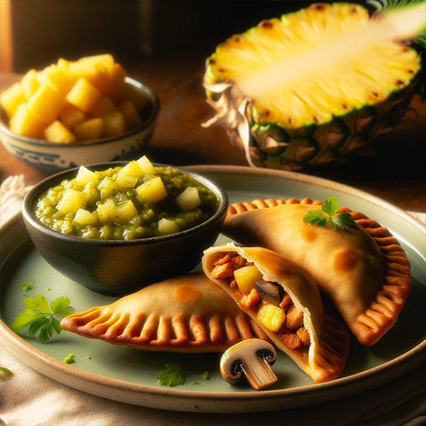 Al Pastor Chicken and Mushroom Empanadas with Tomatillo Pineapple Salsa