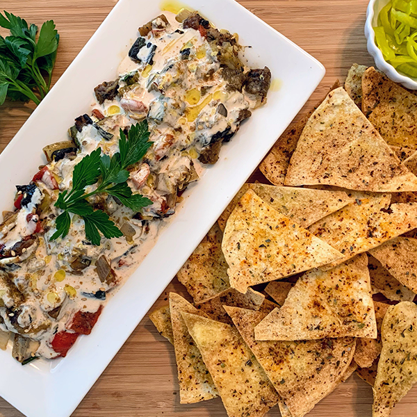 Grilled Vegetable Mezze with Aleppo Pita Chips