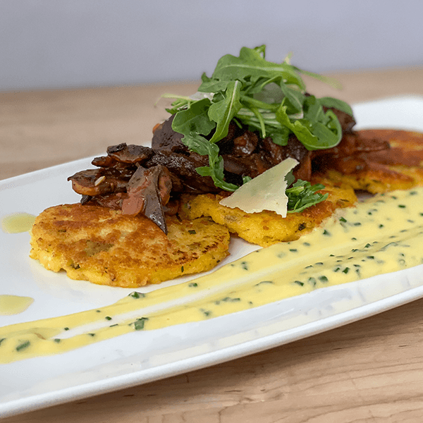 Wild Mushroom Ragout with Pecorino Polenta and Arugula