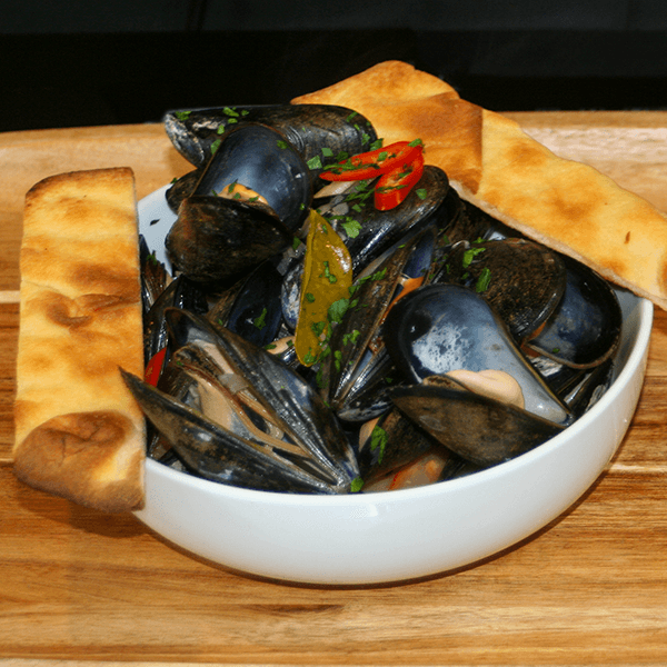 Steamed Mussels with Coconut Chili Lime Vegetable Broth