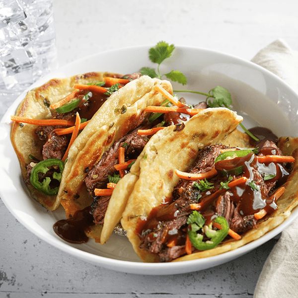 Scallion Pancake Street Tacos with Beef Pho Gravy