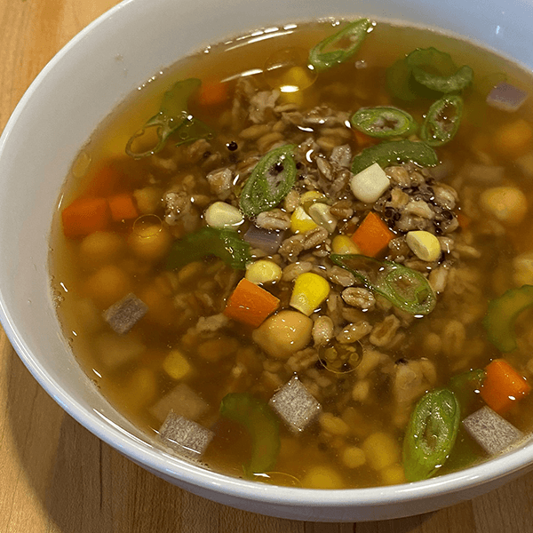Farmer's Market Vegetable Ancient Grains Soup with Roasted Vegetable Broth
