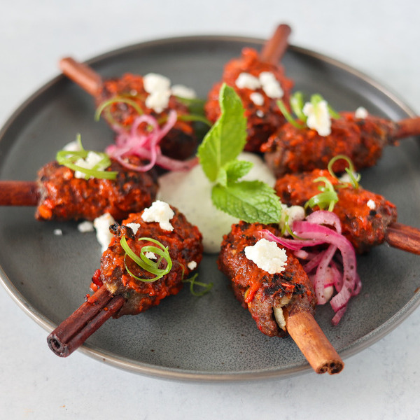 Harissa-Spiced Lamb Kabob with Za’atar Labneh