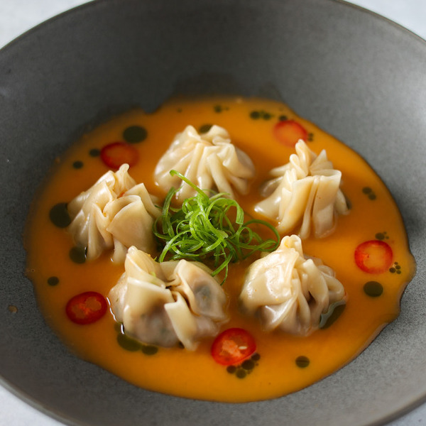 Roasted Duck Dumplings with Thai Broth