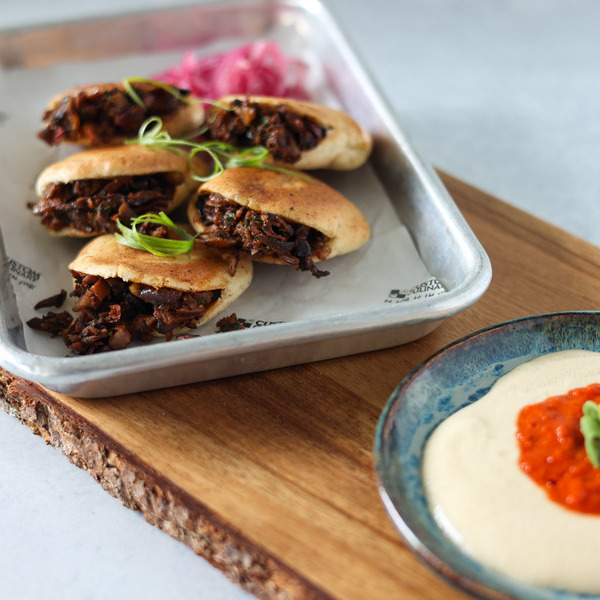 Mushroom Arayes with Honey Harissa & Tahini