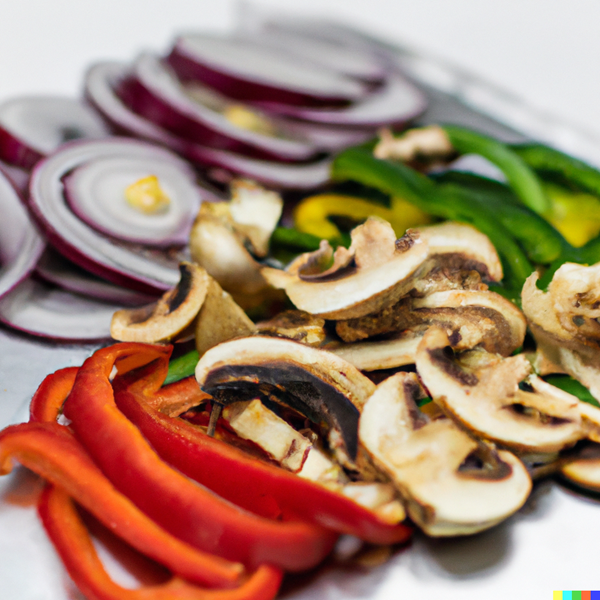 onions, mushrooms, red and green bell peppers